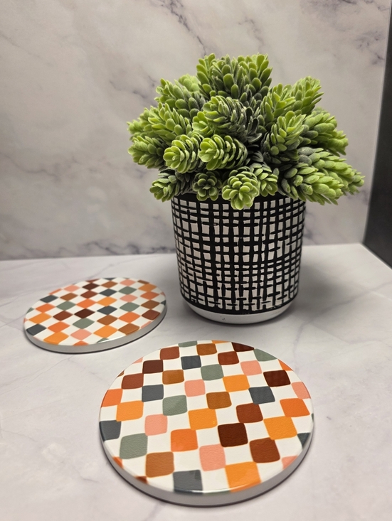 Hand Crafted Other - Handmade Retro Checkered Sublimation Coasters Set of 2